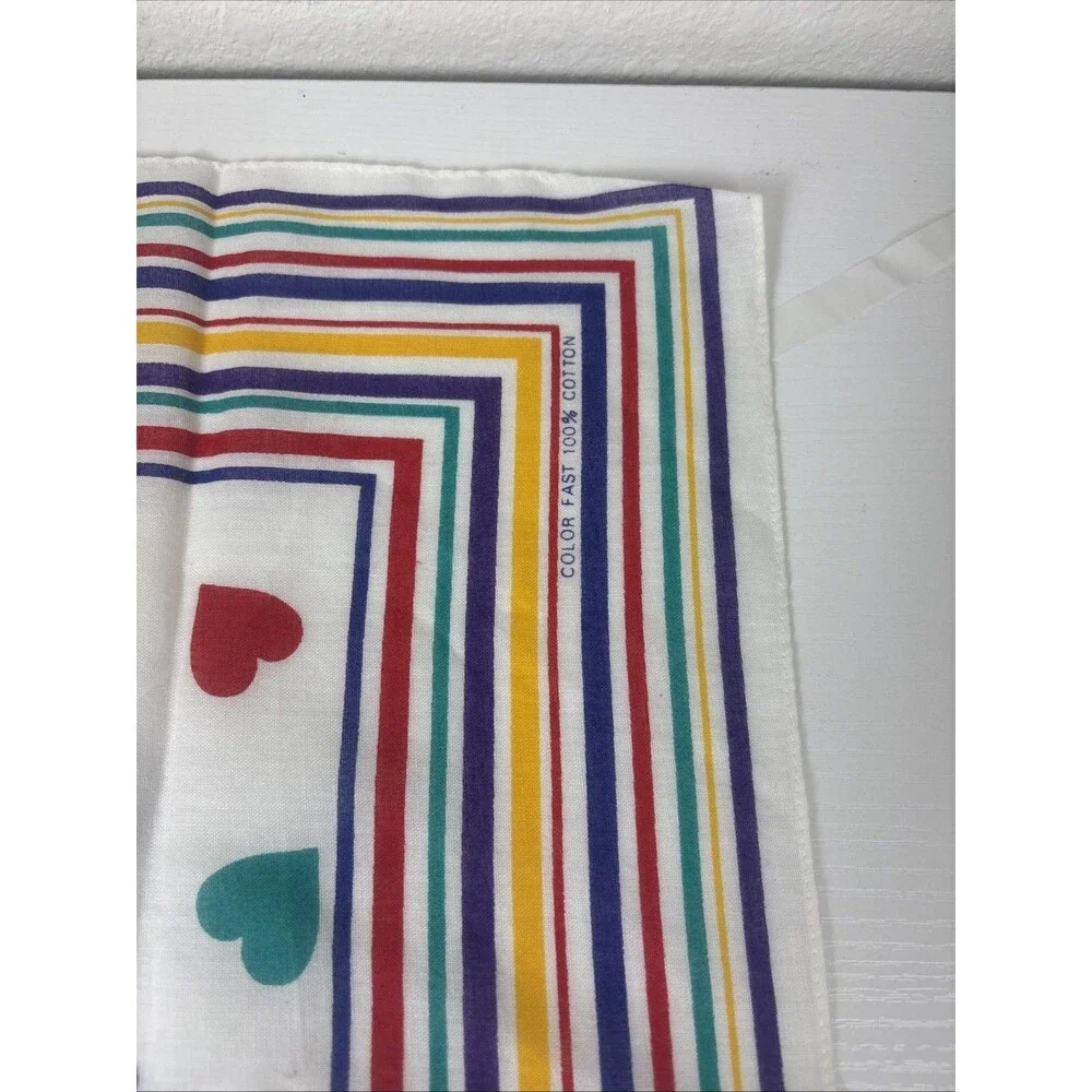 Vintage 80s/90s Hankerchief Hearts/Bright Colors Fast Color RN50811 Made Japan